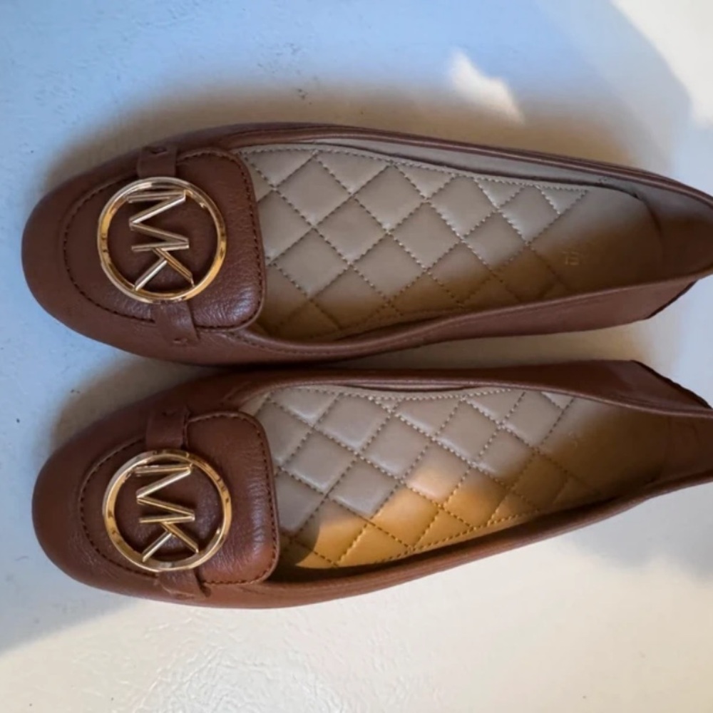 Michael Kors Brown Leather Flats with Gold Emblem